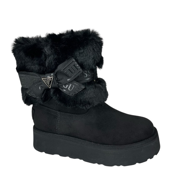 GUESS Women's Denla Cold Weather Cozy Booties Bow Black Size 6M - Picture 1 of 11